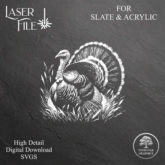 Wild Turkey Engrave SVG: Slate, Acrylic & Glass Laser File