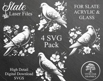 Cherry Blossom Dove SVG Pack, Laser Engrave Files for Slate Acrylic (Digital Download)