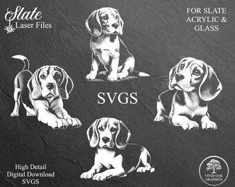 Arquivos SVG para gravação a laser de cães da raça Beagle: ardósia, acrílico, vidro (download digital)