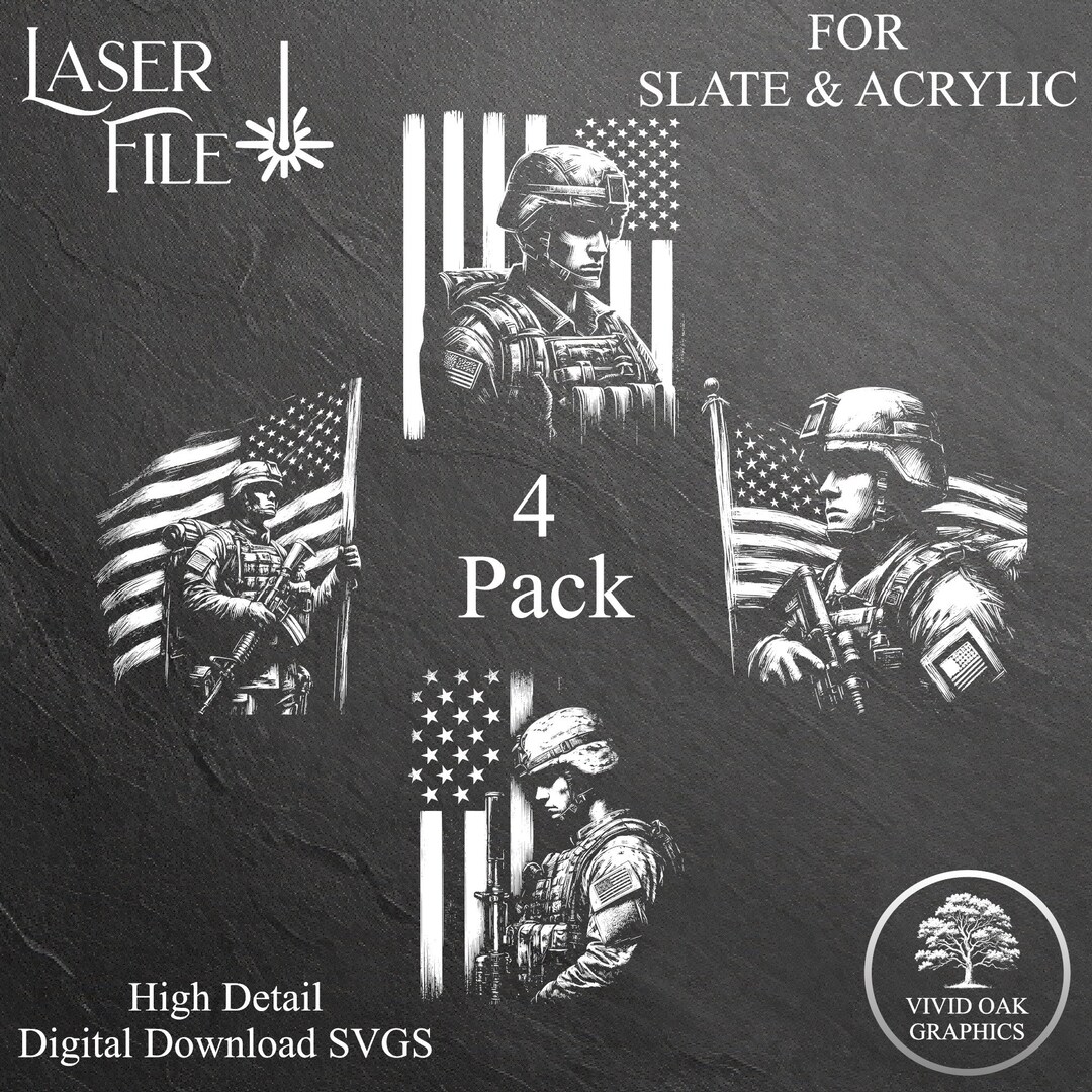 American Soldiers SVG Laser File: Slate & Acrylic Engraving (digital ...