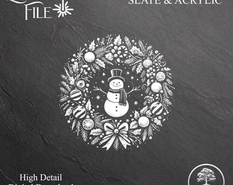 Snowman Wreath SVG: Laser Engrave File for Slate, Acrylic, Glass (Digital Download)