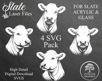 Charolais Cow Heads SVG Bundle, Laser Engraving Files, Farmhouse Decor (Digital Download)