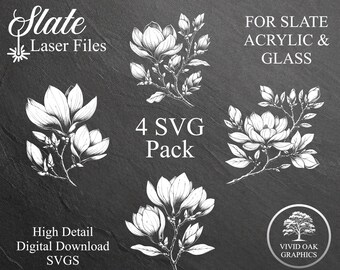 Magnolia Branch Laser Engraving SVG Files – 4 Pack (Digital Download)