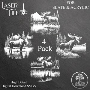 Lake Moose Bundel - 4 SLATE Graveren Bestanden, SVG, Instant Digitale Download Bestanden voor Slate Gravure op Coasters Awards Plaques Frames Borden