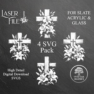 Cross Lilies SVG Laser Engrave Files: Slate, Acrylic, Glass (Digital Download)