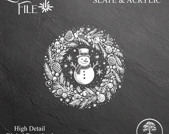 Snowman Wreath SVG: Laser Engrave File for Slate, Acrylic, Glass (Digital Download)