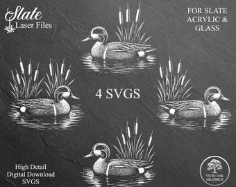 Green Winged Teal Duck Slate Engrave Files – 4 SVG Laser Designs (Digital Download)