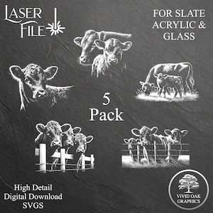 Bundle vache Angus - 5 fichiers de gravure ardoise, fichiers SVG en téléchargement numérique instantané pour gravure sur ardoise sur sous-verres acrylique et verre
