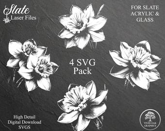 Daffodil Flower SVG Laser Engrave Files, Slate Acrylic Glass Designs (Digital Download)
