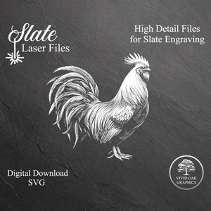 Rooster SVG File: Slate & Acrylic Laser Engraving (Digital Download)