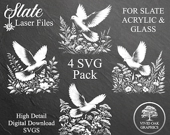 Wildflower Doves SVG Pack, Laser Engrave Files for Slate, Acrylic (Digital Download)
