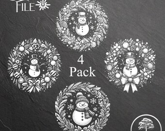 Snowman Wreath SVG Laser File: Slate, Acrylic, Glass Engraving (Digital Download)