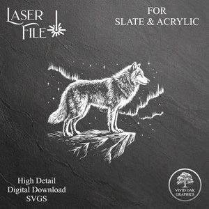 Northern Lights Wolf Engrave SVG File: Slate & Acrylic (Digital Download)
