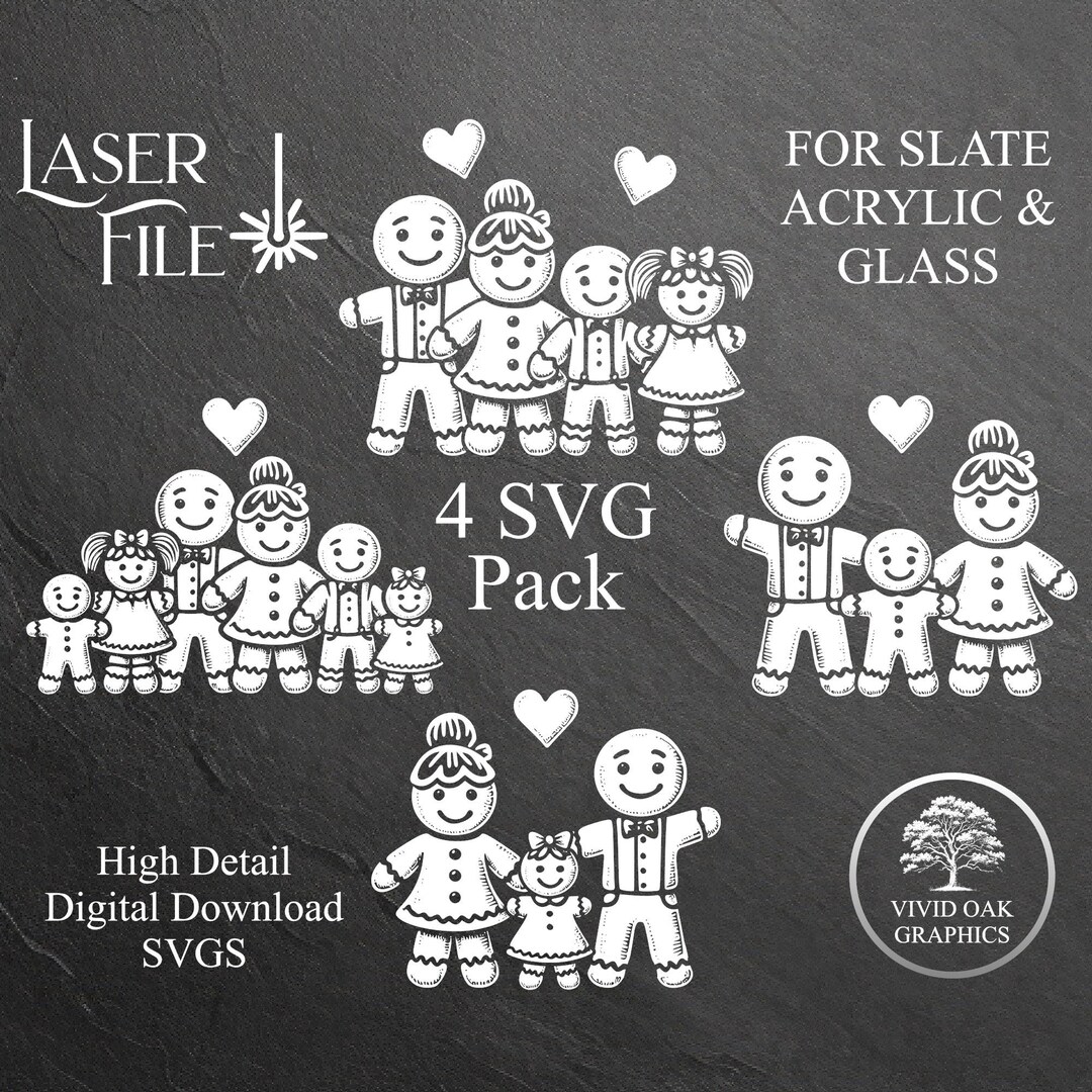 Gingerbread Family Vector Gingerbread Family SVG Laser File: Slate, Acrylic & Glass (digital ...