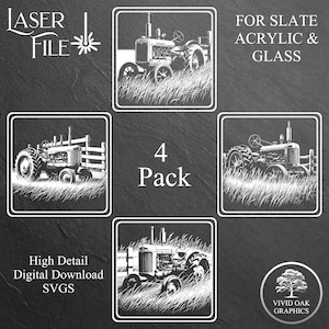 Vintage tractorbundel - 4 LEISTEEN-graveerbestanden, SVG Instant digitale downloadbestanden voor leisteengravure op onderzetters acryl en glas