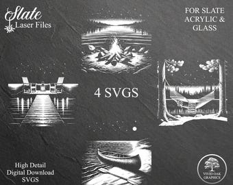 Night Lake Life, Laser Engraving Files, SVG Bundle, Slate, Glass and Acrylic