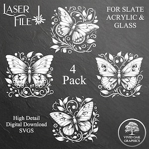 Butterfly Vine SVG Laser Engrave Files: Slate, Acrylic, Glass (Digital Download)