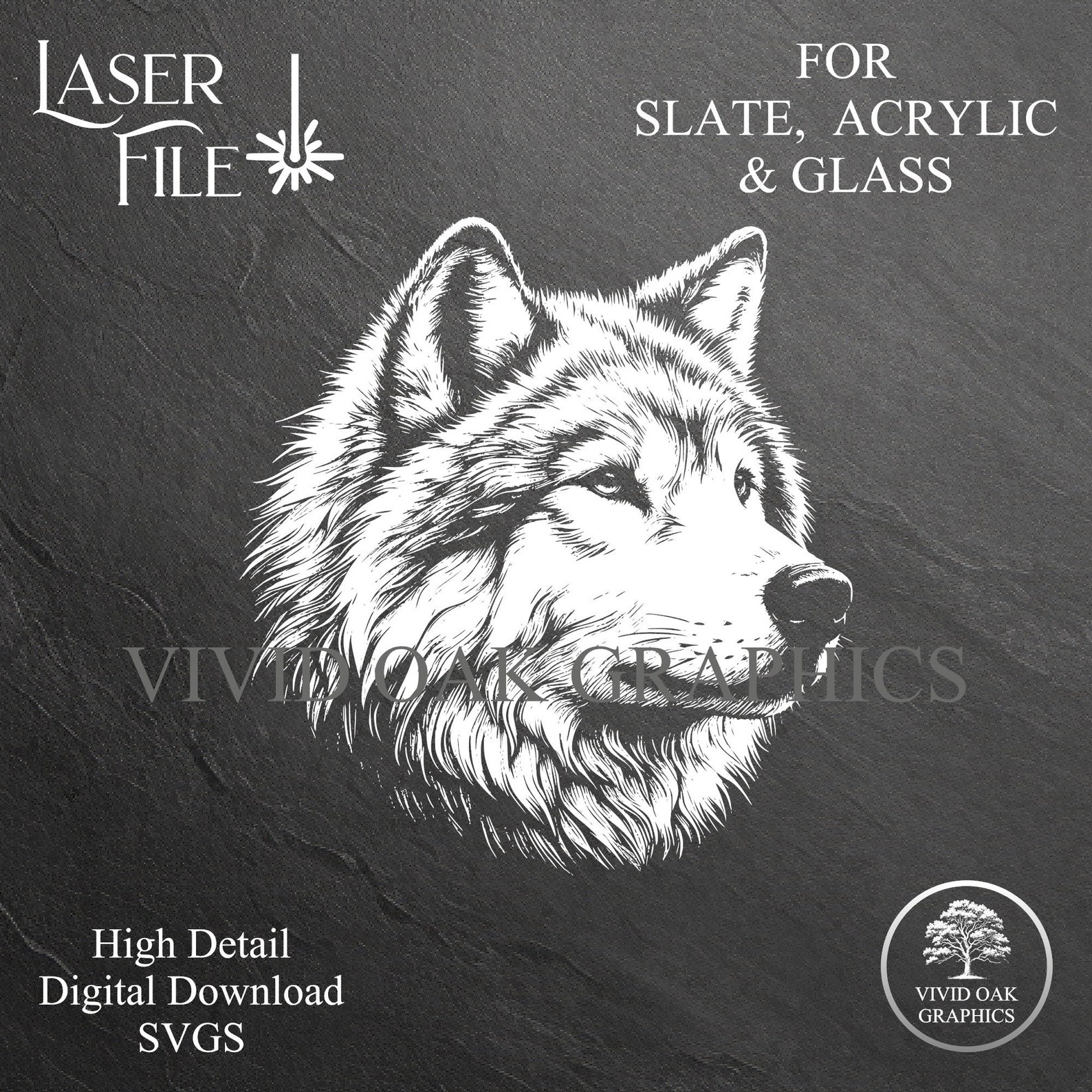 Wolf Profile SVG Laser Engrave Files: Slate, Acrylic, Glass (digital ...