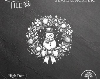 Snowman Wreath SVG: Laser Engrave File for Slate, Acrylic, Glass (Digital Download)