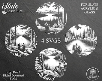 Hiking Round, Laser Engraving Files, SVG Bundle, Slate, Glass and Acrylic