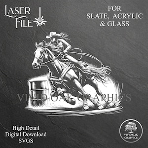 Weibliche Barrel Racer 1 - High Detail Gravur Datei SVG, digitale Download Dateien für die Gravur auf Schiefer Untersetzer Acryl LED Schilder & Glas