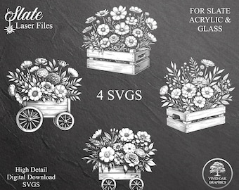 Pacote de arquivos SVG para gravação a laser de flores: ardósia, acrílico e vidro (download digital)