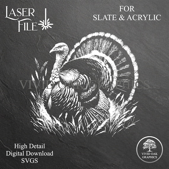 Wild Turkey Engrave SVG: Slate, Acrylic & Glass Laser File