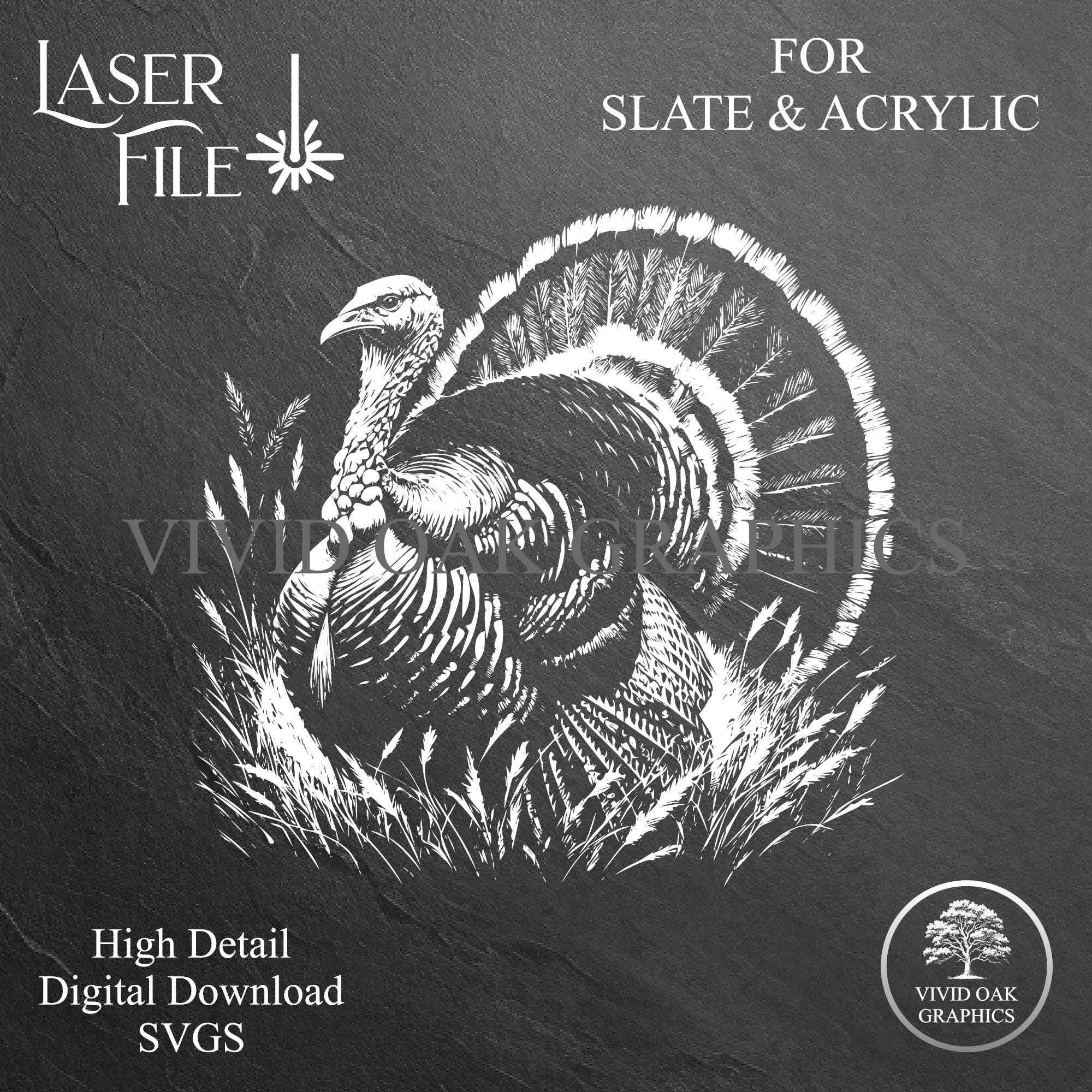Wild Turkey Engrave SVG: Slate, Acrylic & Glass Laser File