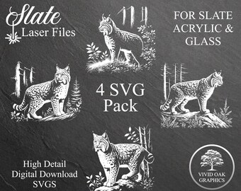 Bobcat SVG Laser Engrave Files, Slate, Acrylic, Glass (Digital Download)