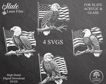 Pacote com 4 arquivos SVG para gravura da águia da bandeira americana em ardósia (download digital)