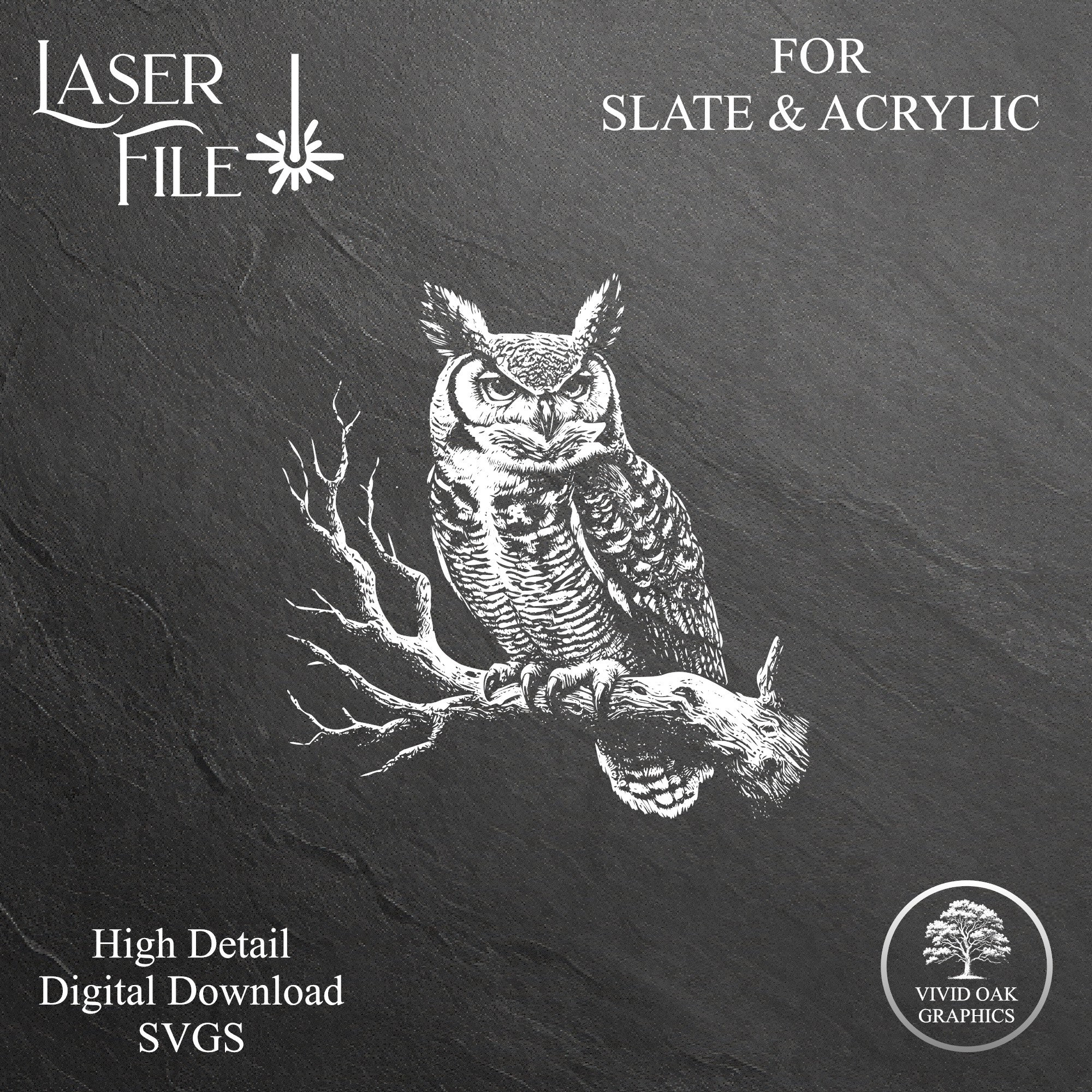 Horned Owl SVG: Laser Engrave File for Slate & Acrylic (Digital Download)