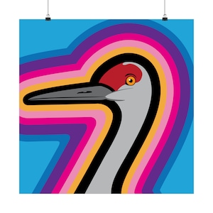 Sandhill Crane - Colorful Outlines Poster
