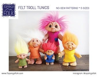 PATTERN - Tunics for vintage DAM Trolls - No-Sew - Printable Templates, 5 sizes