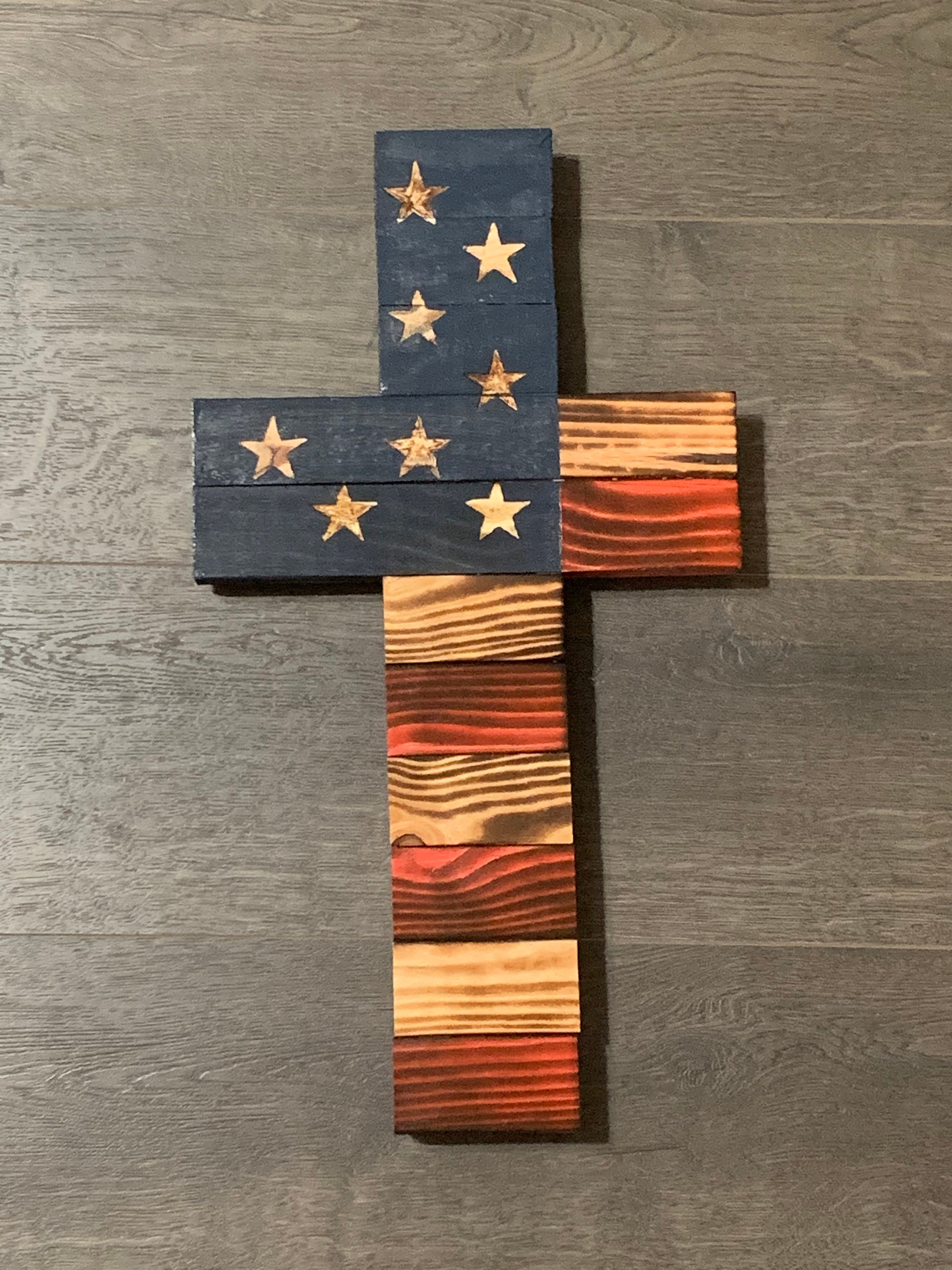 Wooden Cross American flag Etsy