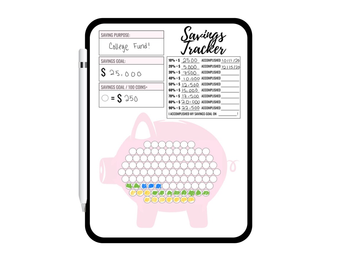 Pink Savings Goal Tracker Piggy Bank Printable/digital - Etsy