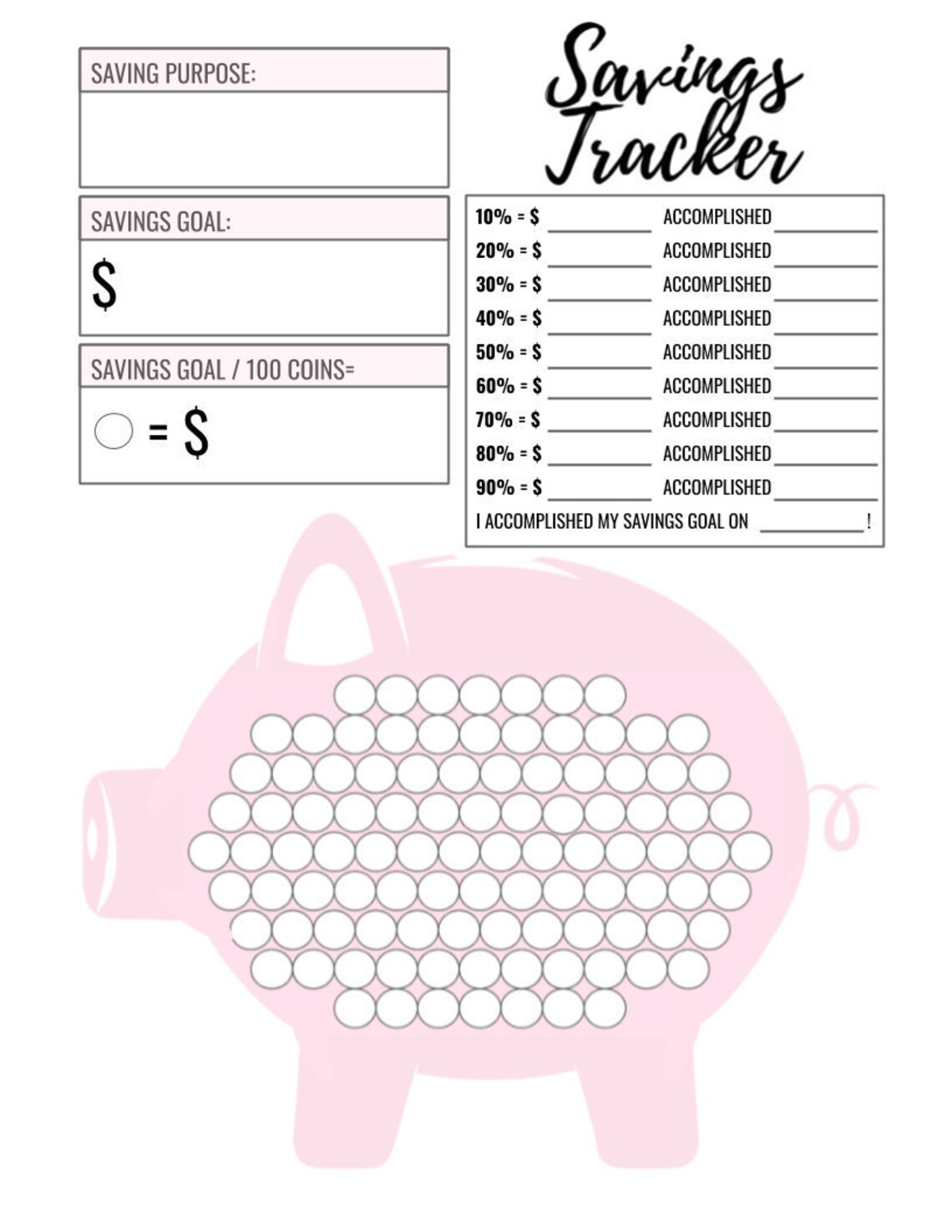 Pink Savings Goal Tracker Piggy Bank Printable/digital - Etsy