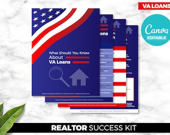 Prêt agent immobilier VA, paquet d'agent immobilier patriotique, téléchargement d'illustrateur numérique, PDF modifiable, modèle bleu blanc rouge, fusée agent immobilier