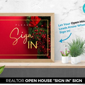 Christmas Sign In Sheet Sign, Real Estate Agent, Open House Sign, Digital Canva Download, Editable PDF, Realtor Marketing Template, Gold
