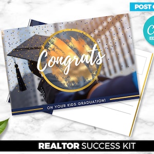 Parabéns, parabéns, cartão postal de formatura, cartão postal de férias, corretor de imóveis, marketing imobiliário, download digital do Canva, modelo