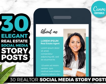 30 publicaciones en redes sociales, plantillas de redes sociales inmobiliarias, agente inmobiliario, descarga digital de Canva, marketing de agentes inmobiliarios, en venta