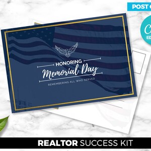 Cartão postal do Memorial Day, cartão postal de férias, agente imobiliário, marketing imobiliário, download digital de canva, modelo de marketing para corretor de imóveis