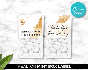 Etiqueta de caja de menta inmobiliaria, pegatinas de caja de menta, marketing de agentes inmobiliarios, jornada de puertas abiertas, marketing inmobiliario, descarga digital, agricultura inmobiliaria