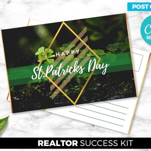 Postal del Día de San Patricio, Postal navideña, Agente de bienes raíces, Descarga digital de Canva, Plantilla de marketing de agentes inmobiliarios, Cohete de agentes inmobiliarios