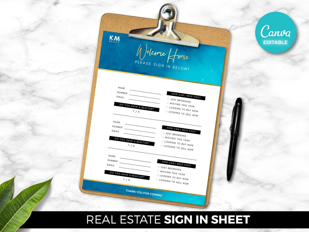 Sign in Sheet, Real Estate Agent, Open House, Digital Canva Download ...