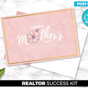 Postal del Día de las Madres, Postal navideña, Agente de bienes raíces, Marketing inmobiliario, Rosa, Descarga digital de Canva, Plantilla de marketing de agentes inmobiliarios