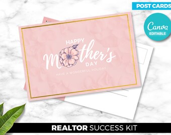 Postal del Día de las Madres, Postal navideña, Agente de bienes raíces, Marketing inmobiliario, Rosa, Descarga digital de Canva, Plantilla de marketing de agentes inmobiliarios