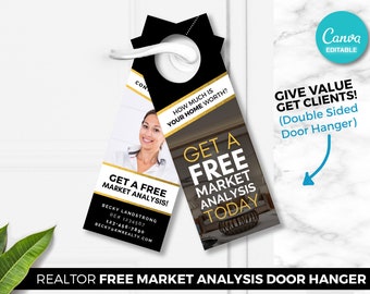 Realtor Door Hanger, Free Market Analysis, Front Door Hanger, Real Estate Marketing, Digital Canva Download, Real Estate Farming, Branding