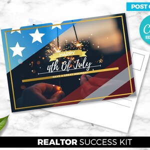 4. Juli Postkarte, Urlaubspostkarte, Makler, digitaler Canva Download, Makler Vorlage, Immobilienmarketing, Unabhängigkeitstag