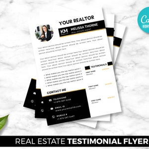 Realtor Client Testimonial Flyer, Makler, Makler Bewertungen, digitaler Canva Download, bearbeitbare Marketingvorlage, Verkaufsartikel