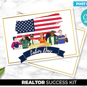 Tag der Arbeit Postkarte, Urlaubspostkarte, Makler, Makler, Immobilien Marketing, weiß, digitaler Canva Download, Makler Marketing Vorlage